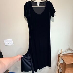 VTG Cassini All Over Velvet Maxi Dress LG Stretch Whimsigoth Witchy Dark Romance
